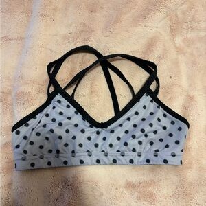 lululemon athletica purple and blac Polka Dot Strappy Sports Bra with Black Trim